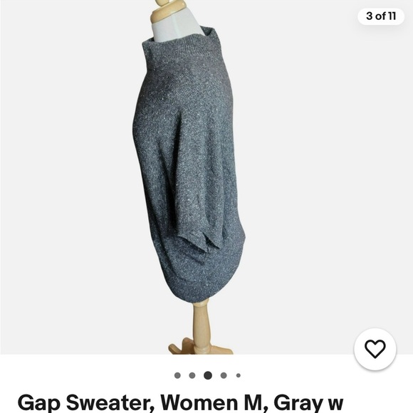 Gap Sweater, Women M, Gray w /White Pebble, Turtle Neck, 9% Wool, Oversized, EUC - Picture 3 of 5